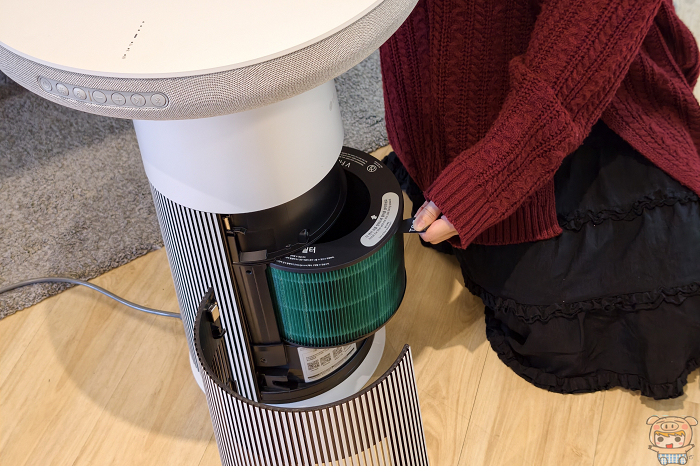 LG 小蘑菇拆解示意圖，展示內部過濾系統