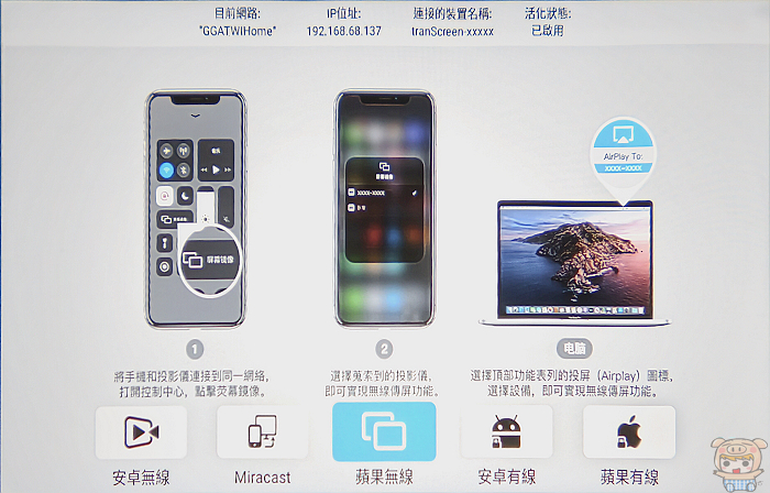 支援 iOS 與 Android 手機無線投屏，大螢幕分享照片。