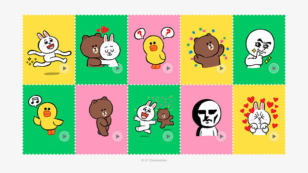 LINE 15週年限定復刻動動版貼圖陣容,包含熊大、兔兔、莎莉與饅頭人