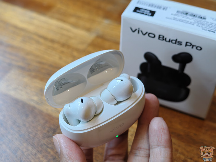 曜石黑款式 vivo Buds Pro 充電燈號顯示與 Type-C 充電孔位置
