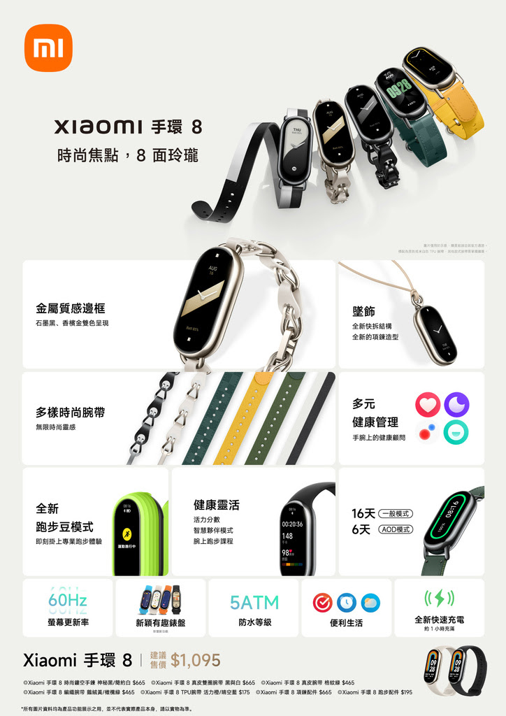 Xiaomi 手環 8售價為新台幣$1,095元，將於7月10日起官方授權全通路陸續開賣。.jpg
